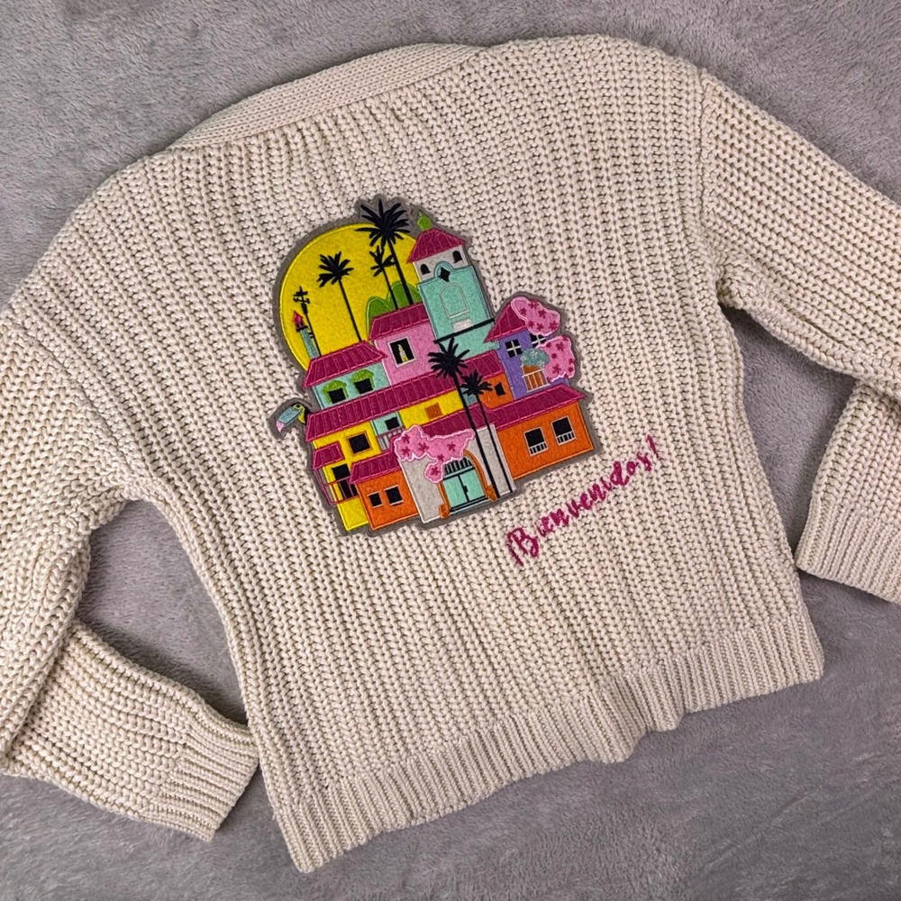 Disney Cream Knit Sweater with Multicolor Beach House Patch